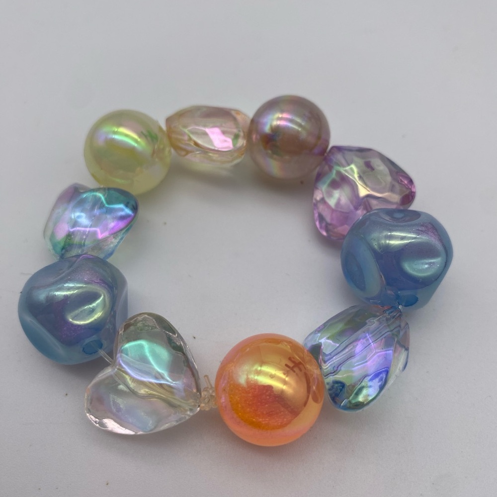Small Colorful hearts and Iridescent Beaded Bracelet